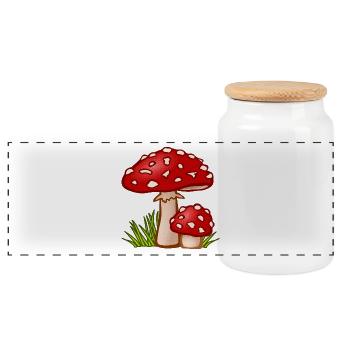 mushrooms mushrooms fungi veggie vegetables vegetables18 - Panoramic Cookie Jar with Wooden Lid - white - Front