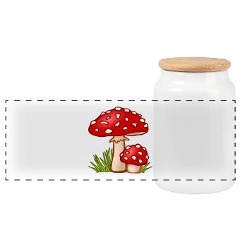 mushrooms mushrooms fungi veggie vegetables vegetables112 - Panoramic Cookie Jar with Wooden Lid - white - Front