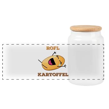 Roflkartoffel Vegan-Style - Panorama Keksdose mit Holzdeckel - Weiß - Vorne