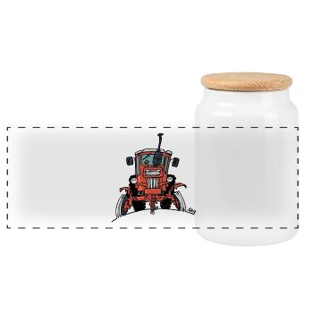 512 Alter roter Traktor - Panorama Keksdose mit Holzdeckel - Weiß - Vorne