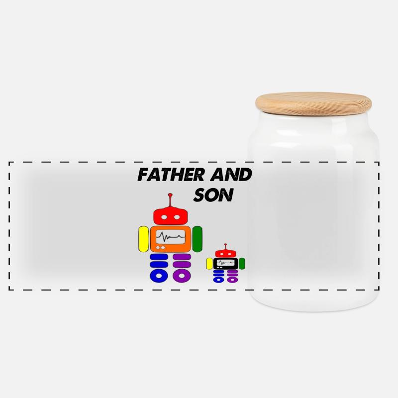 Vater und Sohn - Panorama Keksdose mit Holzdeckel - Weiß