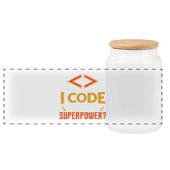 I code what's your superpower ? - Panoramic Cookie Jar with Wooden Lid - white - Front