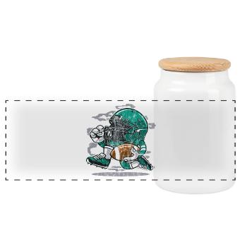 FOOTBALL SPIELER- American Football Comic Geschenk - Panorama Keksdose mit Holzdeckel - Weiß - Vorne