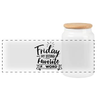 Vendredi Mon deuxième favori F Mot - Boîte à biscuits avec couvercle en bois - blanc - Devant
