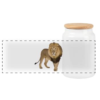 Löwe - Panorama Keksdose mit Holzdeckel - Weiß - Vorne