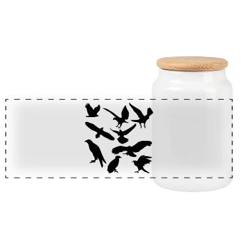 birds - Panoramic Cookie Jar with Wooden Lid - white - Front