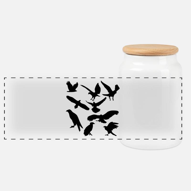 birds - Panoramic Cookie Jar with Wooden Lid - white