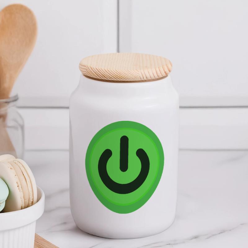 On / Off button Power Button Switch Panoramic Cookie Jar with Wooden Lid