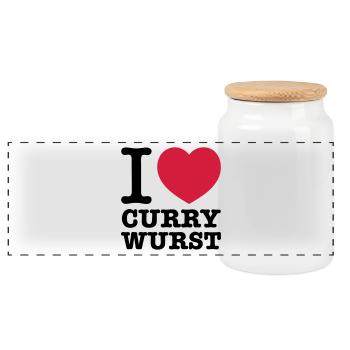 i love Currywurst - Panoramic Cookie Jar with Wooden Lid - white - Front