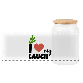 i love my Lauch | Ich liebe meinen Lauch - Panorama Keksdose mit Holzdeckel - Weiß - Vorne
