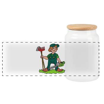 Jardinier avec cisaille arrière - Boîte à biscuits avec couvercle en bois - blanc - Devant