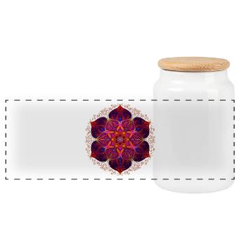 Red Mandala Flower - Panoramic Cookie Jar with Wooden Lid - white - Front