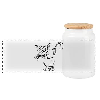 Katze - Panorama Keksdose mit Holzdeckel - Weiß - Vorne