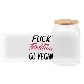 FUCK Tradition GO VEGAN - Panorama Keksdose mit Holzdeckel - Weiß - Vorne
