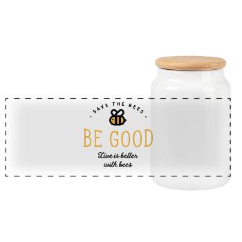 Save the bees - Schütze die Bienen - Panorama Keksdose mit Holzdeckel - Weiß - Vorne