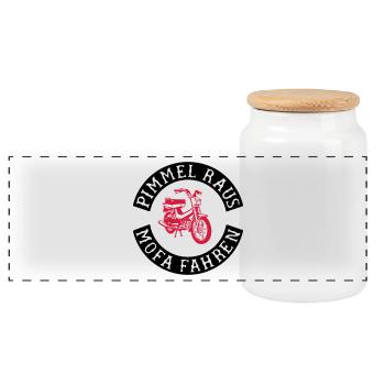 Get out, drive a moped! - Panoramic Cookie Jar with Wooden Lid - white - Front