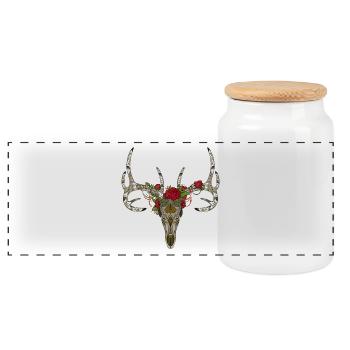 Los Muertos deer - Panoramic Cookie Jar with Wooden Lid - white - Front