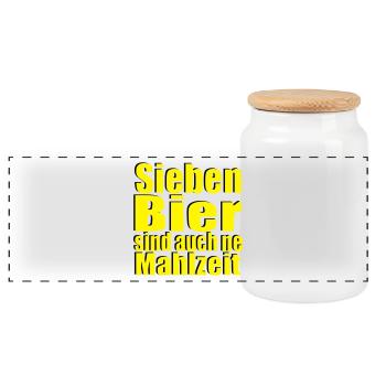 Sieben Bier sind auch ne Mahlzeit Mann Statement - Panorama Keksdose mit Holzdeckel - Weiß - Vorne