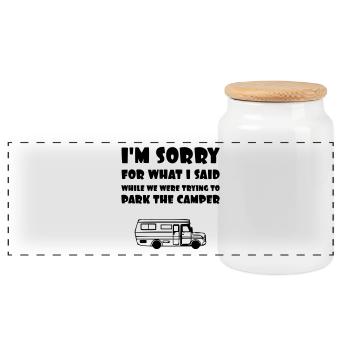 Camper saying - Panoramic Cookie Jar with Wooden Lid - white - Front