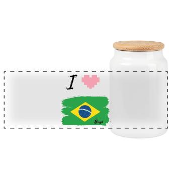 ♡ J'aime le Brésil T-shirt - Boîte à biscuits avec couvercle en bois - blanc - Devant