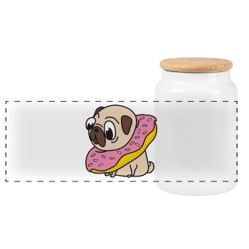 Mops Donut Hund Tiere Haustiere - Panorama Keksdose mit Holzdeckel - Weiß - Vorne