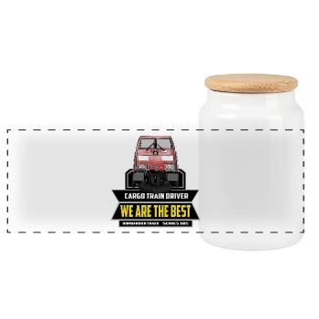 Cargo Train Driver - Zugführer Baureihe 185 - Panoramic Cookie Jar with Wooden Lid - white - Front