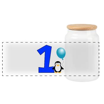 Joyeux anniversaire cadeau pingouin anniversaire 1 an - Boîte à biscuits avec couvercle en bois - blanc - Devant