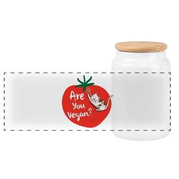 Vegan vegetarian animal welfare gift idea - Panoramic Cookie Jar with Wooden Lid - white - Front
