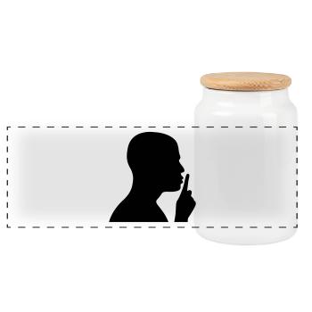 A man whispering - Panoramic Cookie Jar with Wooden Lid - white - Front