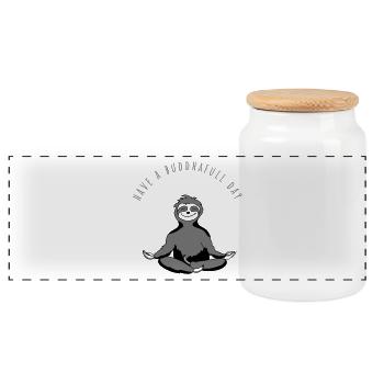 yoga meditation spiritual sloth chill buddha - Panoramic Cookie Jar with Wooden Lid - white - Front