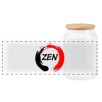 Zen written in enso zen circle red and black - Panoramic Cookie Jar with Wooden Lid - white - Front