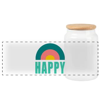 Happy. HAPPINESS. FREEDOM. Positive. positive - Panoramic Cookie Jar with Wooden Lid - white - Front
