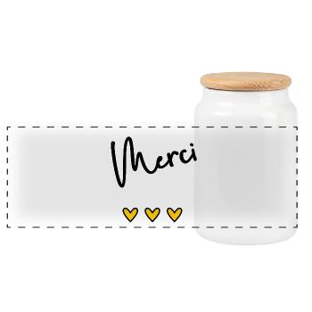 MERCI. THANKS. THANK YOU. ANNIVERSAIRE. NAISSANCE. - Boîte à biscuits avec couvercle en bois - blanc - Devant