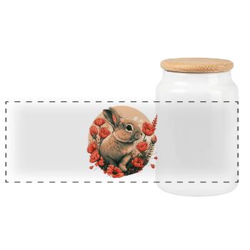Hare - Panoramic Cookie Jar with Wooden Lid - white - Front