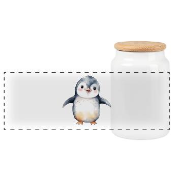 Penguin - Panoramic Cookie Jar with Wooden Lid - white - Front