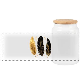 Golden Feathers - Panoramic Cookie Jar with Wooden Lid - white - Front
