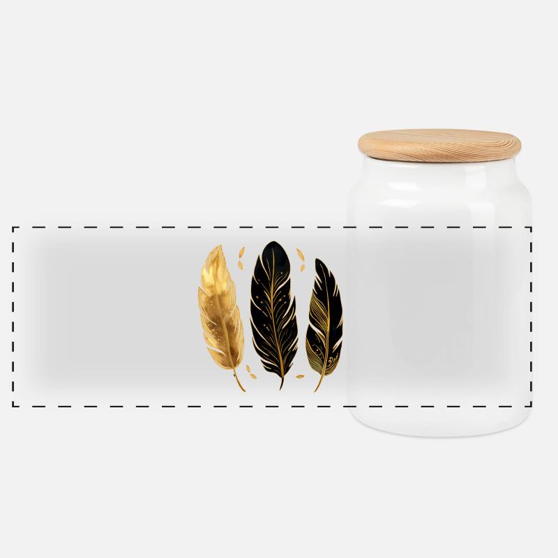 Goldene Federn - Panorama Keksdose mit Holzdeckel - Weiß