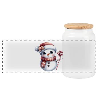 Niedlicher Schneemann mit Lolli - Panorama Keksdose mit Holzdeckel - Weiß - Vorne