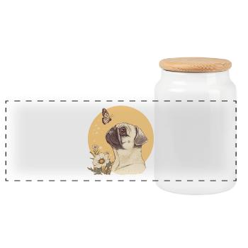 Mops mit Schmetterling - Panorama Keksdose mit Holzdeckel - Weiß - Vorne