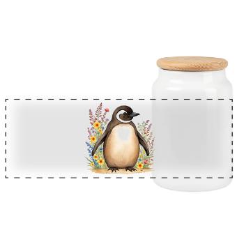 Cute penguin - Panoramic Cookie Jar with Wooden Lid - white - Front