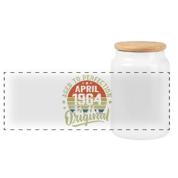 April 1964 Birthday - April 1964 Gift Idea - Panoramic Cookie Jar with Wooden Lid - white - Front