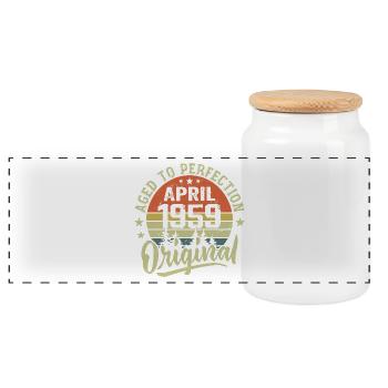 April 1959 Birthday - April 1959 Gift Idea - Panoramic Cookie Jar with Wooden Lid - white - Front