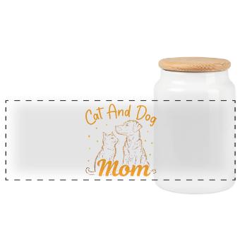 Cat and Dog Mom Tee Pets Animals Lover Puppy Women - Panoramic Cookie Jar with Wooden Lid - white - Front