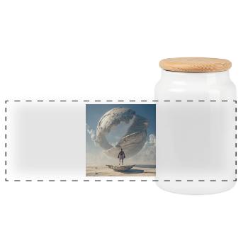 Boxer in front of the orbital spiral - Panoramic Cookie Jar with Wooden Lid - white - Front