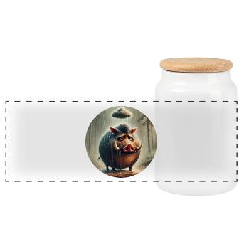 The Boar's Sadness Melancholy - Panoramic Cookie Jar with Wooden Lid - white - Front