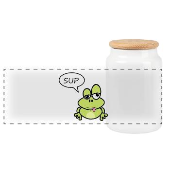 Little frog says sup - Panoramic Cookie Jar with Wooden Lid - white - Front