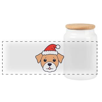 Chien avec chapeau de Père Noël - Boîte à biscuits avec couvercle en bois - blanc - Devant