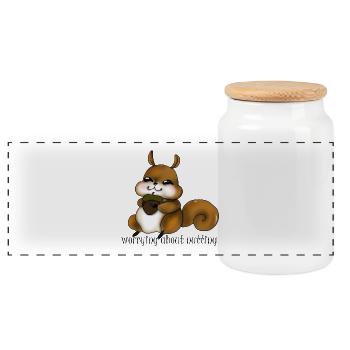 Kuscheliges Eichhörnchen mit Nuss - Panorama Keksdose mit Holzdeckel - Weiß - Vorne
