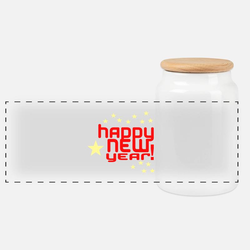 Happy New Year - Panorama Keksdose mit Holzdeckel - Weiß