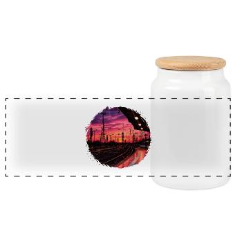 Sunset on the platform - Panoramic Cookie Jar with Wooden Lid - white - Front
